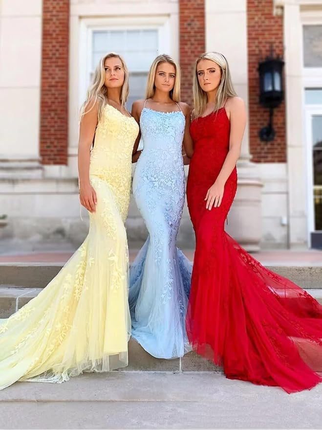 Sheath/Column Square Neckline Sleeveless Court Train Lace Prom Dress With Appliques Lace