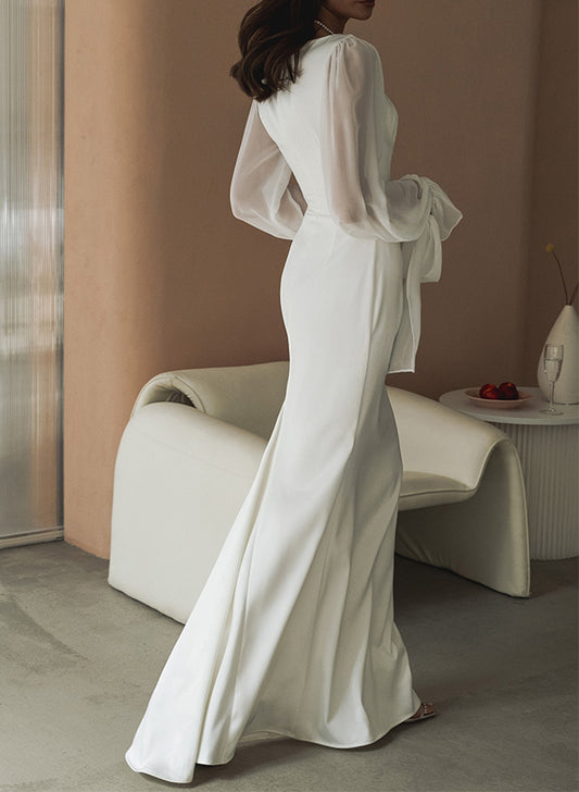 Sheath/Column Square Neckline Long Sleeves Wedding Dresses
