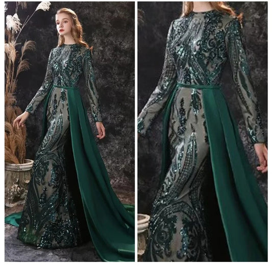 Sequined Long Sleeves One-Shoulder Prom Dresses