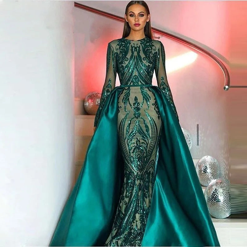 Sequined Long Sleeves One-Shoulder Prom Dresses