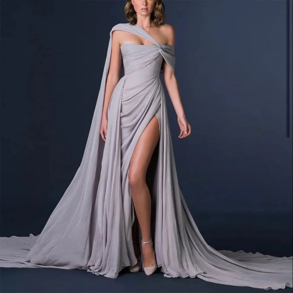 A-Line Asymmetrical Sleeveless Chiffon Prom Dresses With Split Front