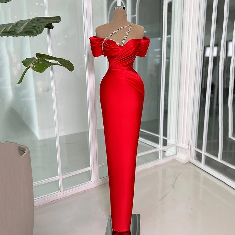 Sheath/Column One-Shoulder Sleeveless Floor-Length Satin Prom Dresses