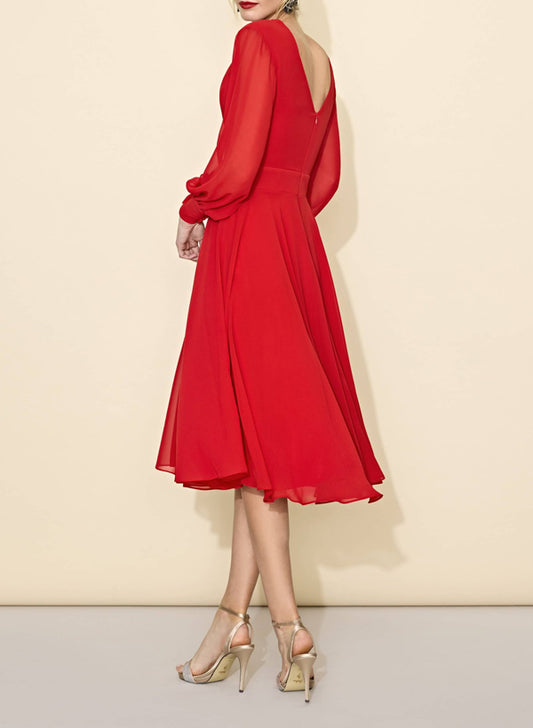 A-Line V-Neck Long Sleeves Knee-Length Chiffon Cocktail Dresses