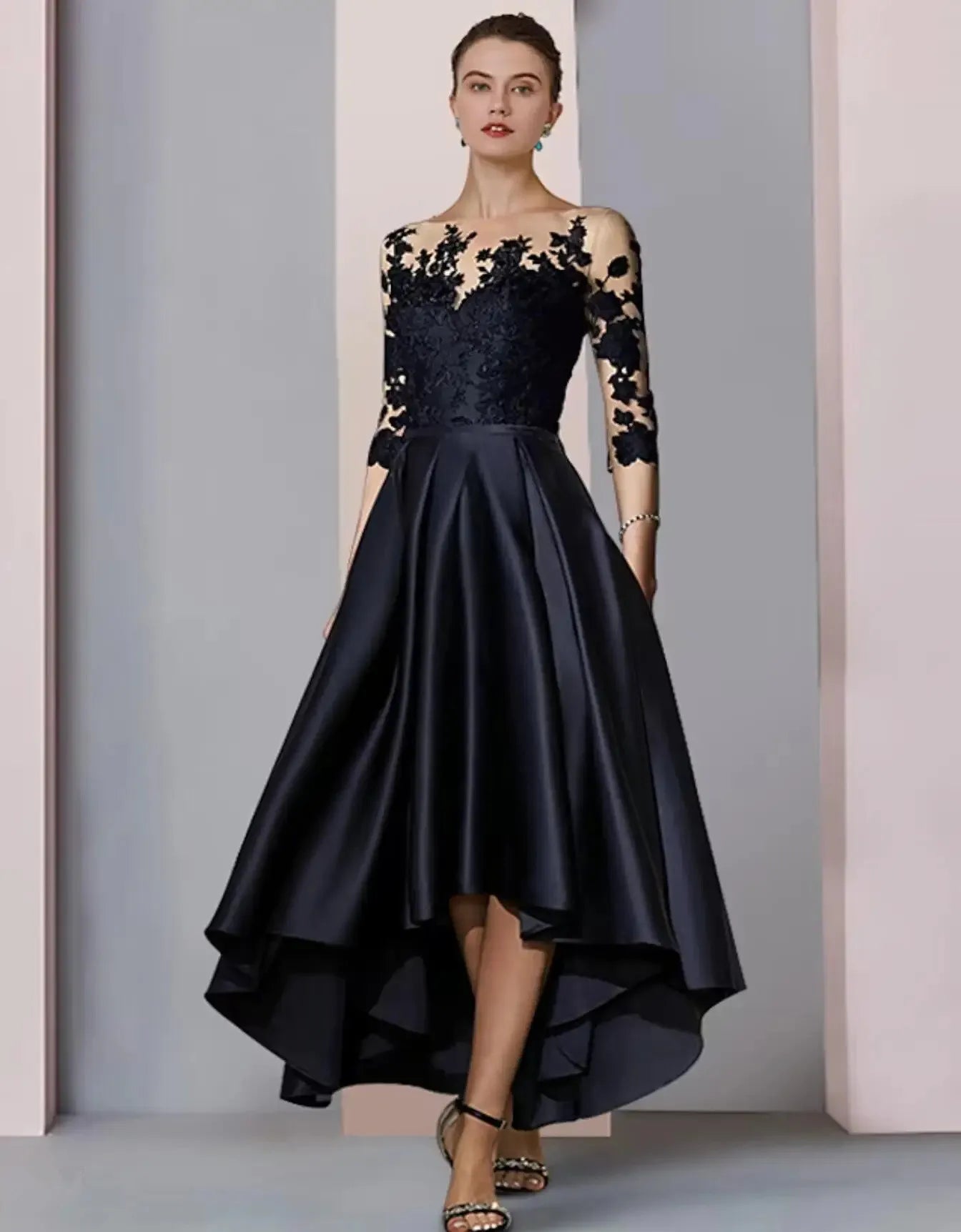 A-Line Asymmetrical Lace Sleeves Cocktail Dresses