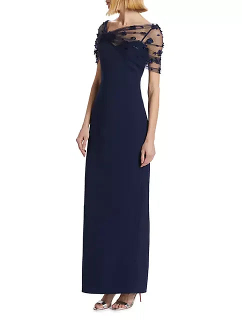Sheath/Column Illusion Neck Short Sleeves Elastic Satin Cocktail Dresses With Lace