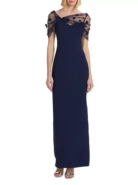 Sheath/Column Illusion Neck Short Sleeves Elastic Satin Cocktail Dresses With Lace