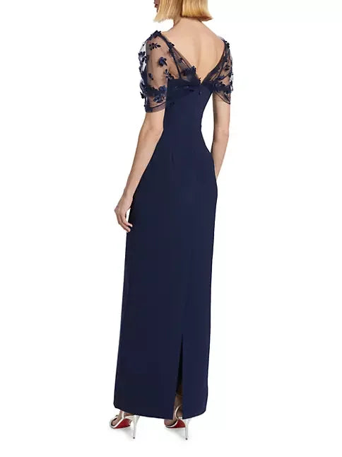 Sheath/Column Illusion Neck Short Sleeves Elastic Satin Cocktail Dresses With Lace