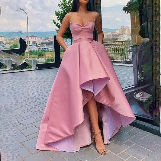 Ball-Gown/Princess Sleeveless Strapless Satin Asymmetrical Cocktail Dresses
