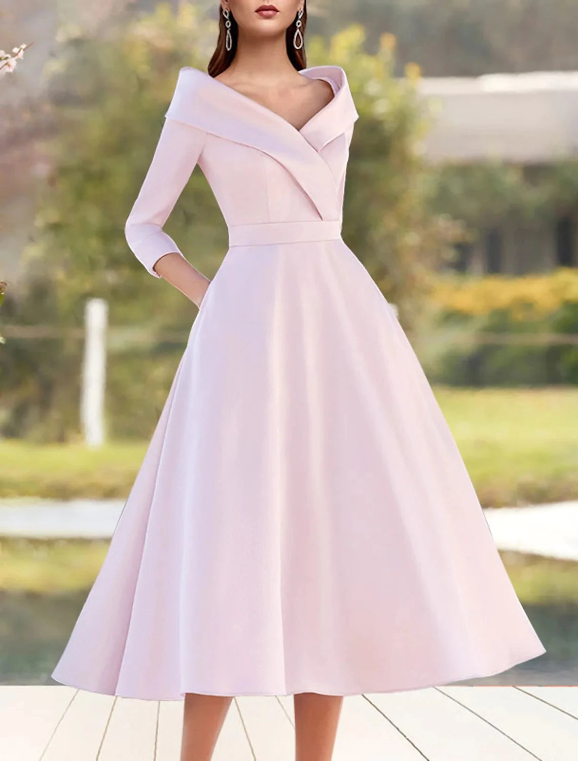Satin A-Line Cap Shoulder Sleeves Cocktail Dresses