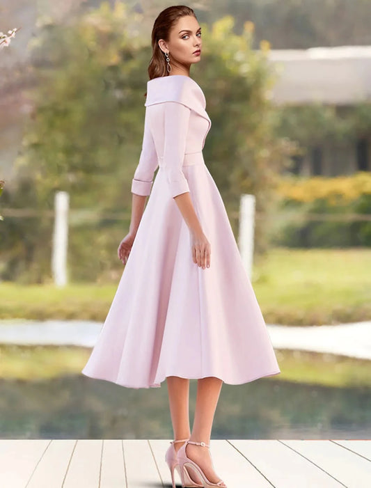 Satin A-Line Cap Shoulder Sleeves Cocktail Dresses