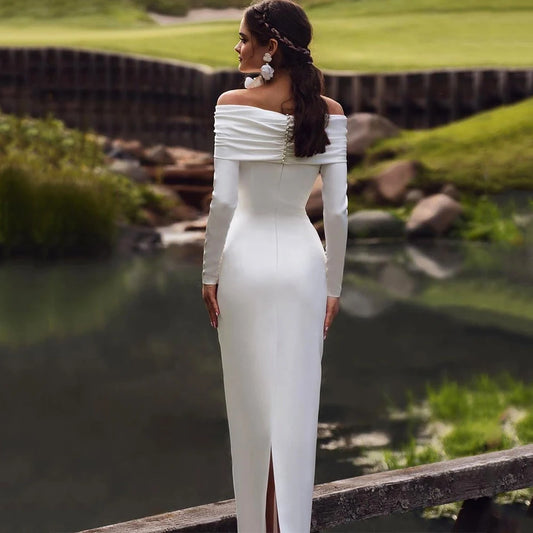 Sheath/Column Off-The-Shoulder Silk Like Satin Cocktail Dresses With Beading