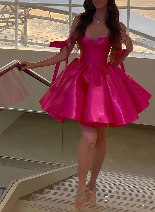 Hot Pink Sweetheart Berbie Sleeveless Short/Mini Satin Homecoming Dresses