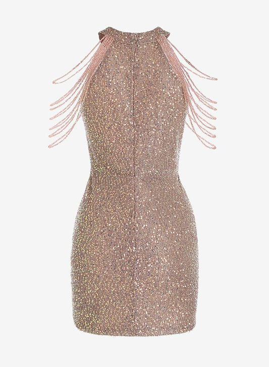 Column Sleeveless Short/Mini Sequined Homecoming Dresses With Beading