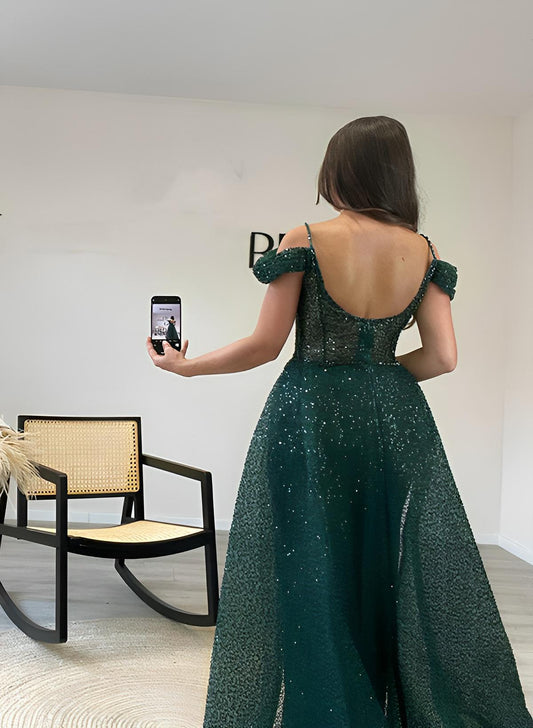 Fashion Sleeveless Sweep Train Sequined Evening Dresses