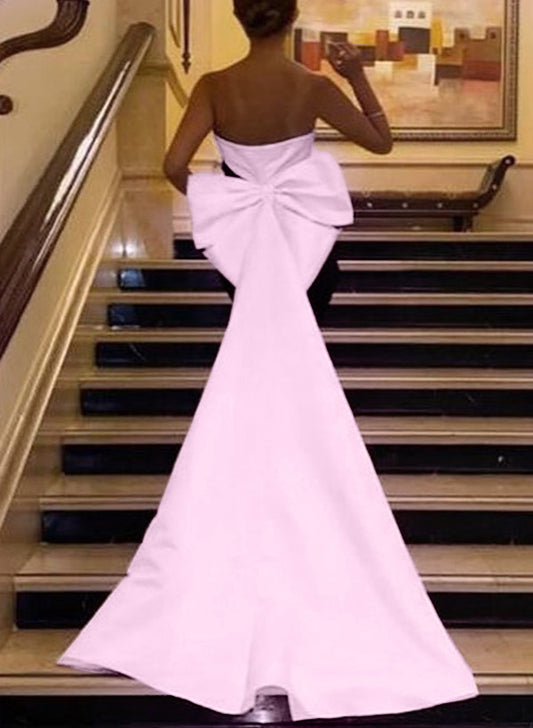 Sheath/Column Strapless Sleeveless Satin Evening Dresses With Bow(s
