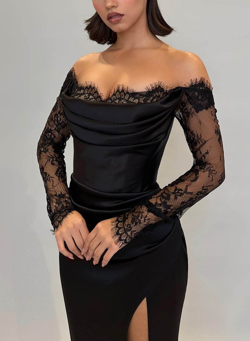 Long Sleeves Off-The-Shoulder Lace Evening Dresses