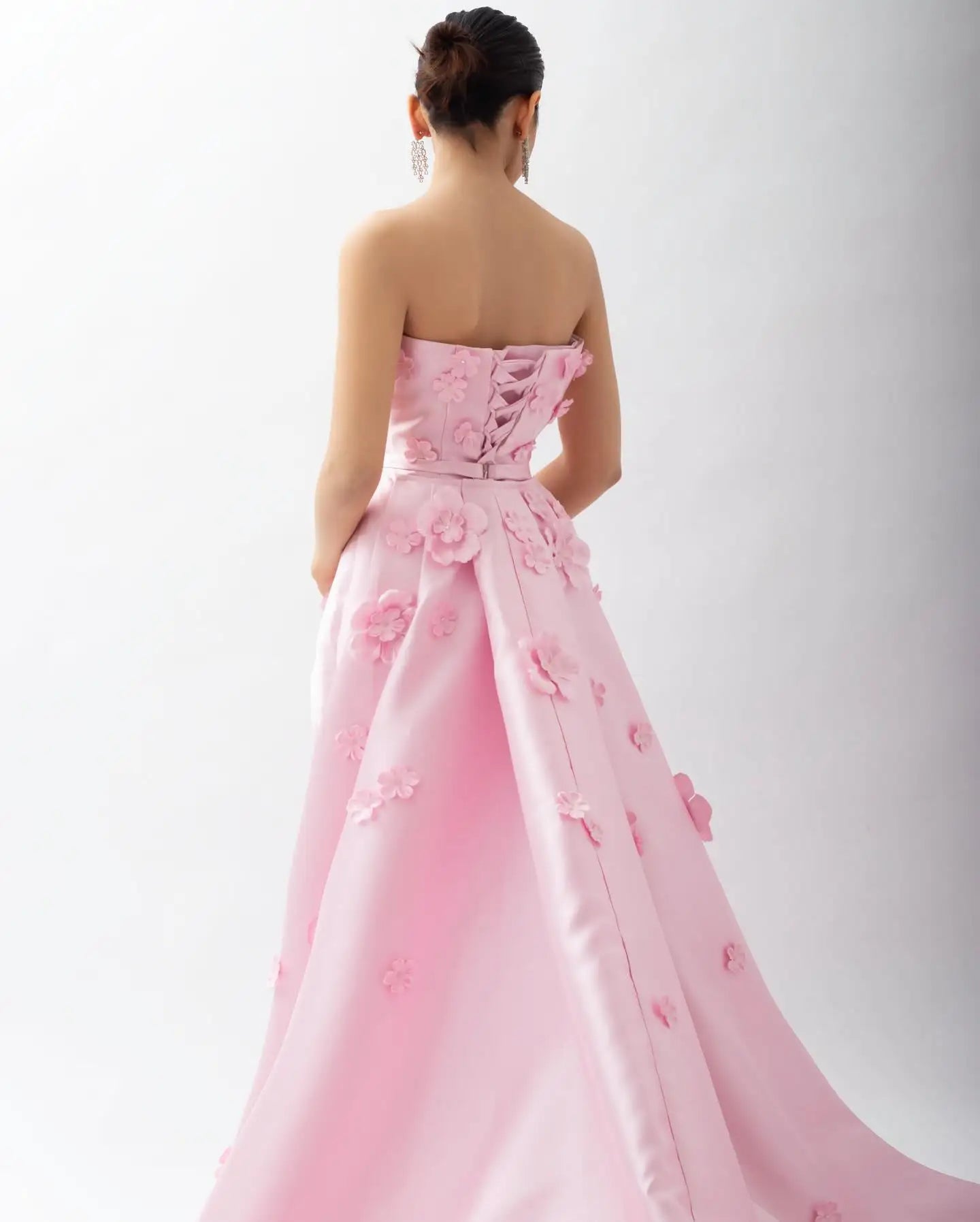 Sharon Said Dubai Pink 3D Flowers Mermaid Evening Dress with Detachable Overskirt Women Wedding Party Gowns