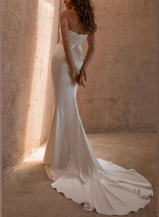 Vintage Trumpet/Mermaid Cowl Neck Silk Like Satin Wedding Dresses