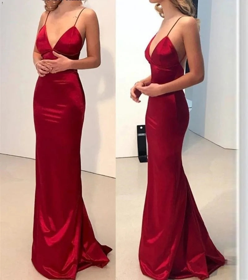 Trumpet/Mermaid V-Neck Sweep Train Charmeuse Prom Dress