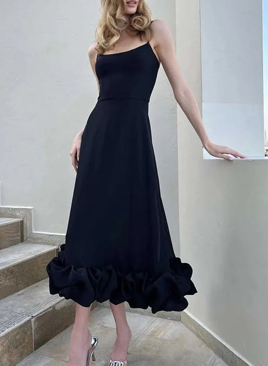 A-Line Square Neckline Sleeveless Tea-Length Elastic Satin Cocktail Dresses