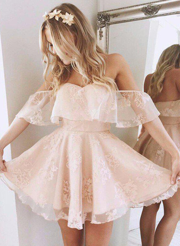 A-Line Off-the-Shoulder Short/Mini Flattering Cocktail Dresses With Lace