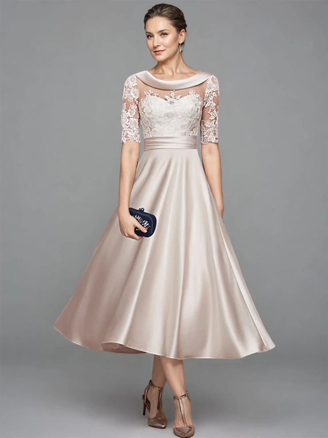 Elegant Cowl Neck A-Line Tea-Length Cocktail Dresses