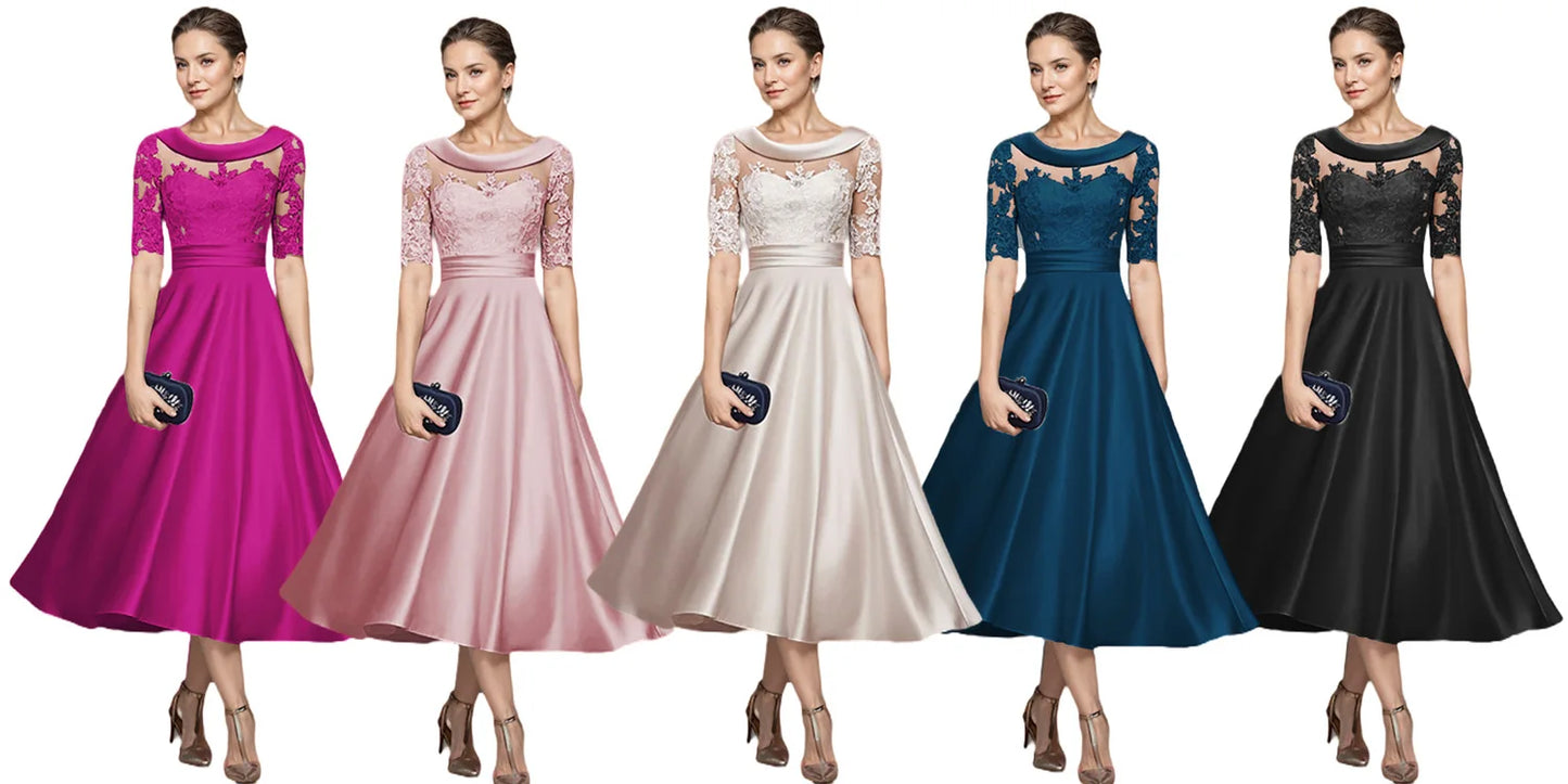 Elegant Cowl Neck A-Line Tea-Length Cocktail Dresses