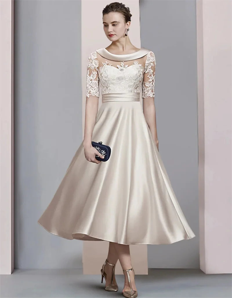Elegant Cowl Neck A-Line Tea-Length Cocktail Dresses