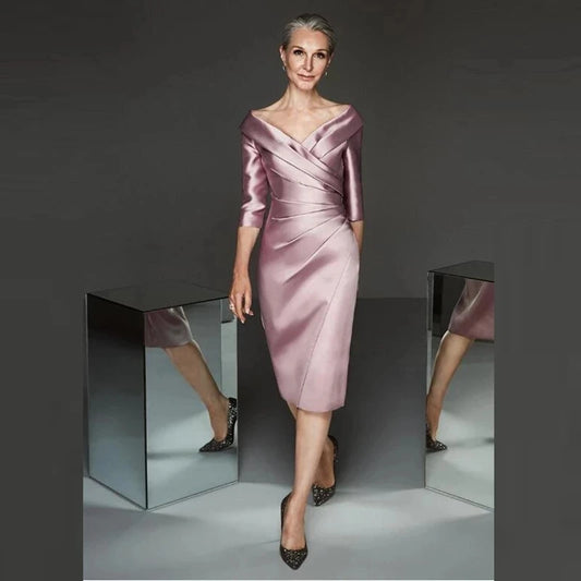 Cap Shoulder Knee-Length Satin Cocktail Dresses