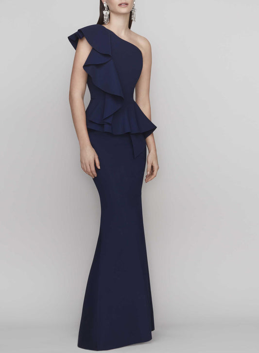 One-Shoulder Ruffles Mermaid Elastic Satin Evening Dresses