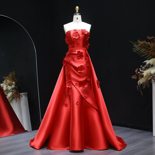 Sharon Said Dubai Pink 3D Flowers Mermaid Evening Dress with Detachable Overskirt Women Wedding Party Gowns