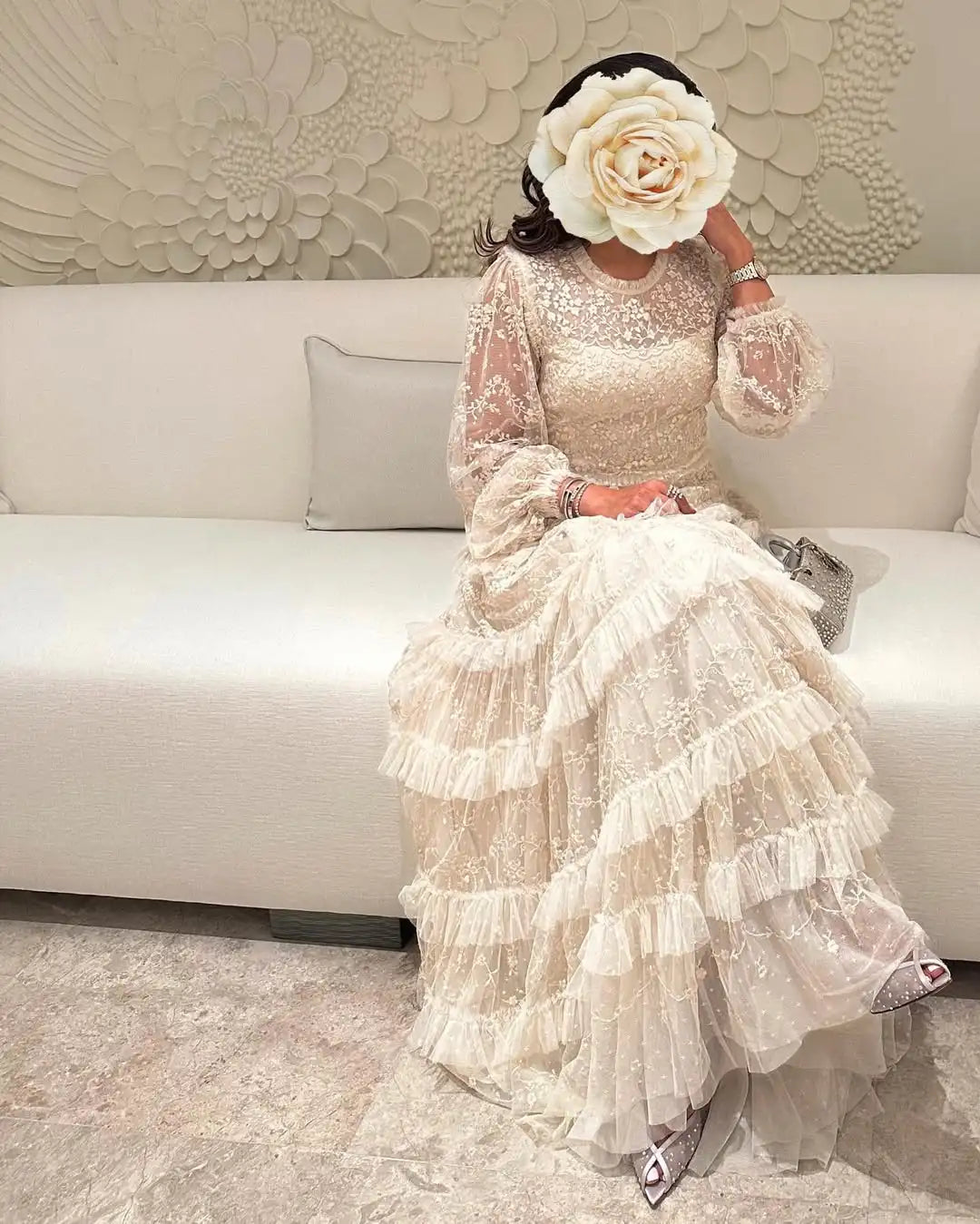 aino lace dress Long Sleeves O-Neck Lace Floor Length Pleated Party Dresses Evening Dr Aino